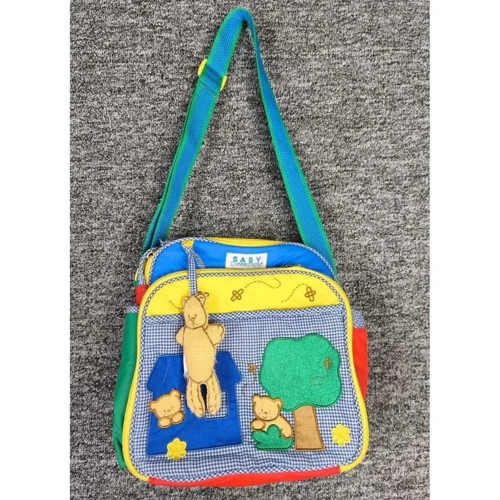 Vintage‎ Baby Connection Diaper Bag Teddy Bear Applique Colorblock Nursery Tote